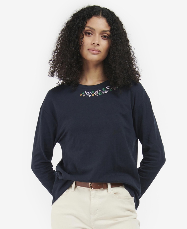 Barbour Amberley Women's T Shirts Navy | 103596-VHW
