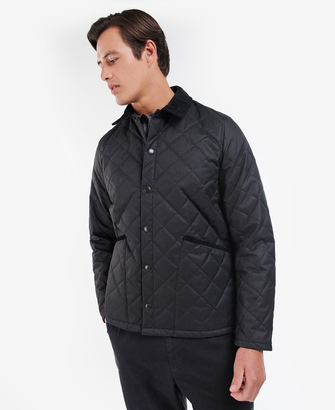 Barbour Checked Heron Men's Quilted Jackets Black | 368521-HUV