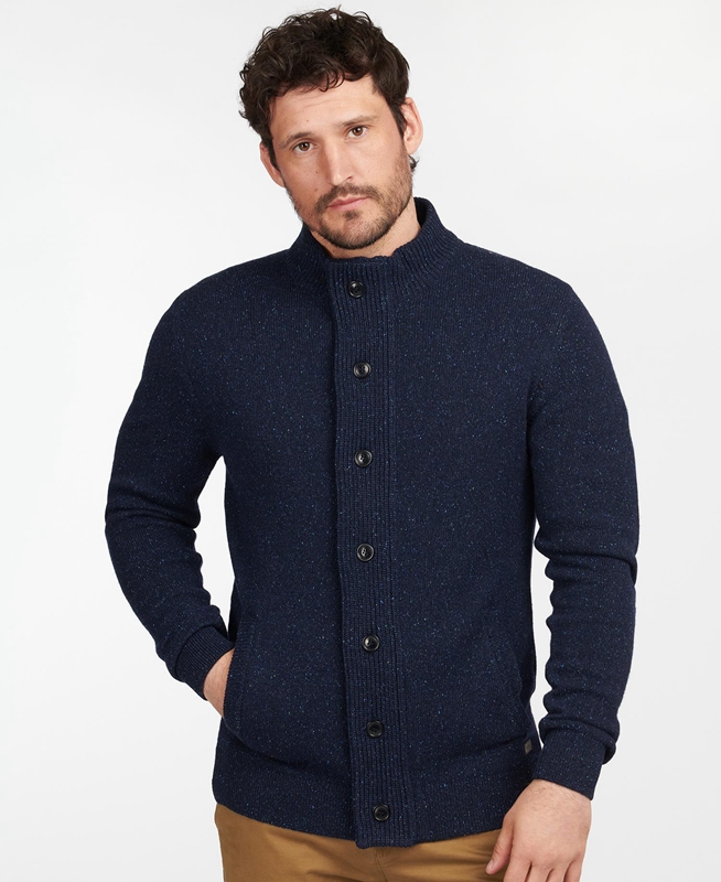 Barbour Essential Cardigan Tisbury Zip Through Men's Sweaters Navy | 318709-JXN