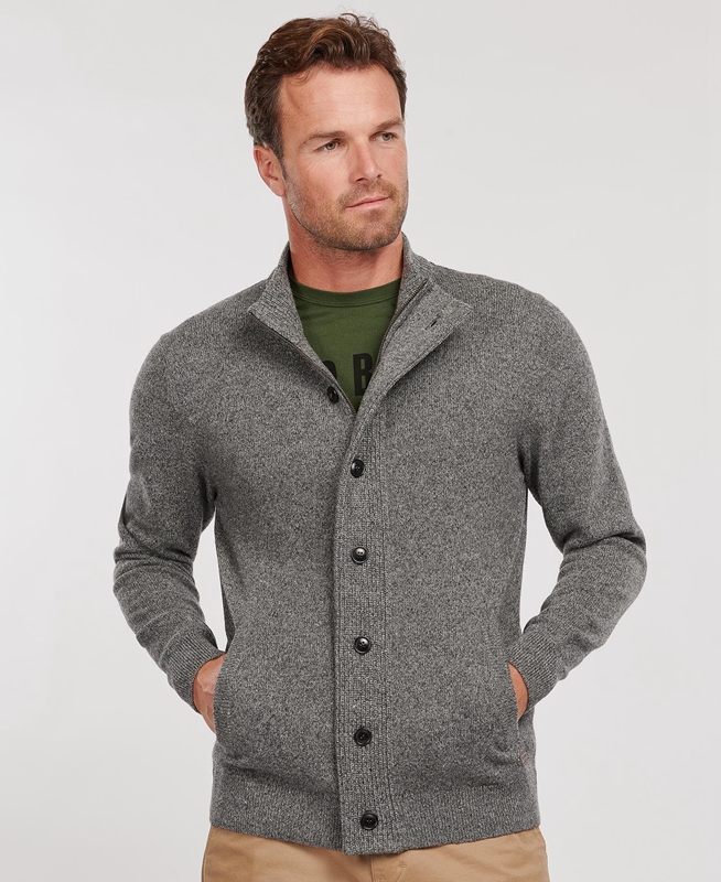 Barbour Essential Cardigan Tisbury Zip Through Men's Sweaters Grey | 793680-EBV