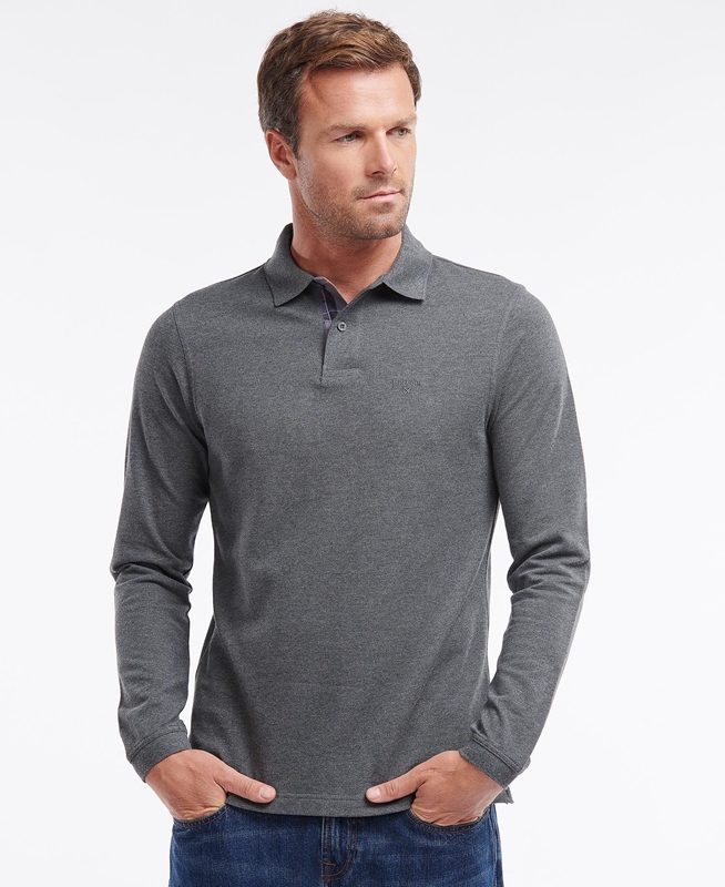 Barbour Essential Langarmshirt Sports Men's Polo shirts Grey | 368524-IXT
