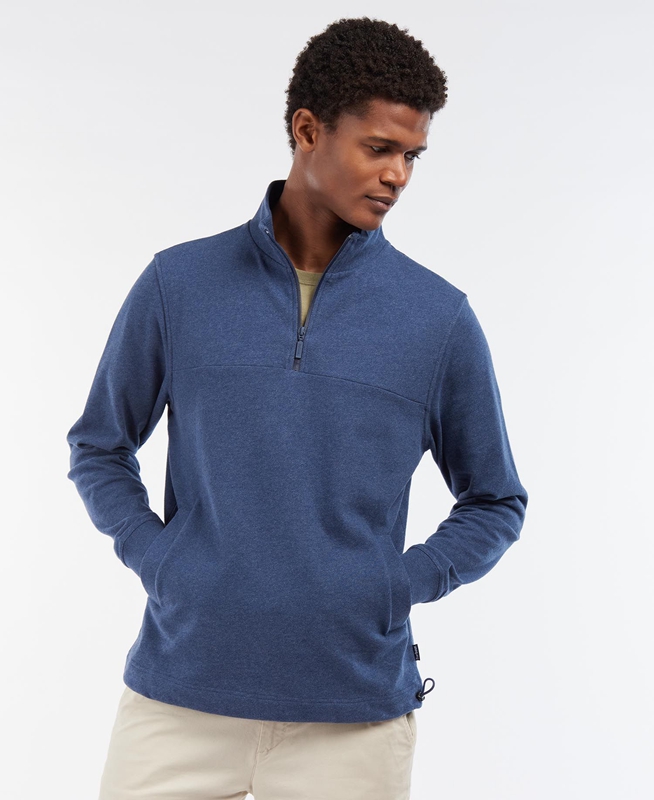 Barbour Explorer Shotley Half Zip Men's Sweatshirts Blue | 039685-CHX