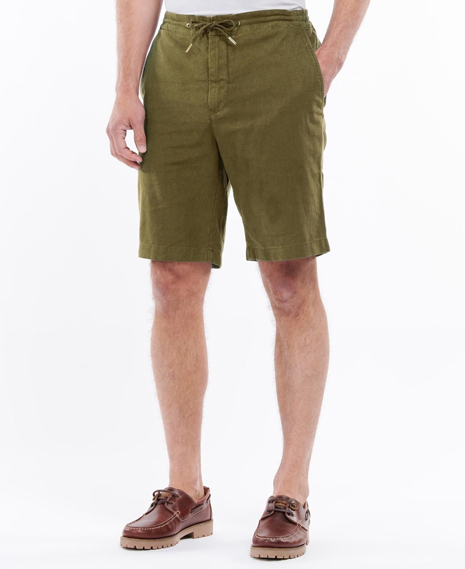 Barbour Linen Cotton Mix Men's Pants Green | 273598-SUD