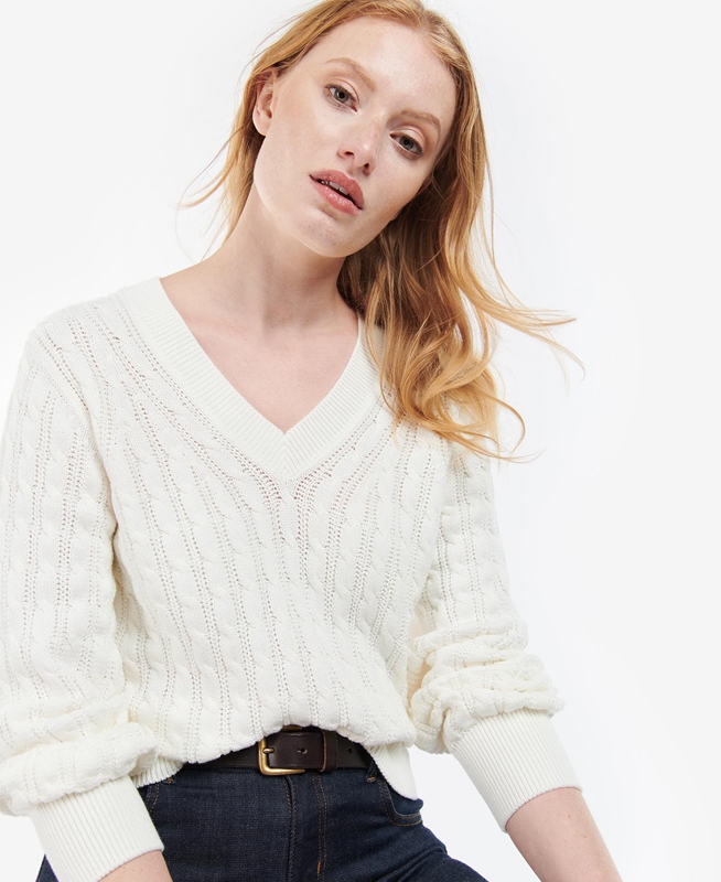 Barbour Primrose Knit Women's Sweaters White | 287319-OGB
