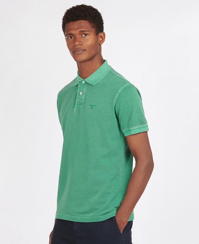 Barbour Washed Sports Men's Polo shirts Green | 104359-MSG