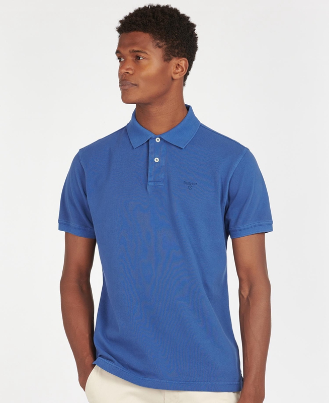 Barbour Washed Sports Men's Polo shirts Blue | 607214-QSJ