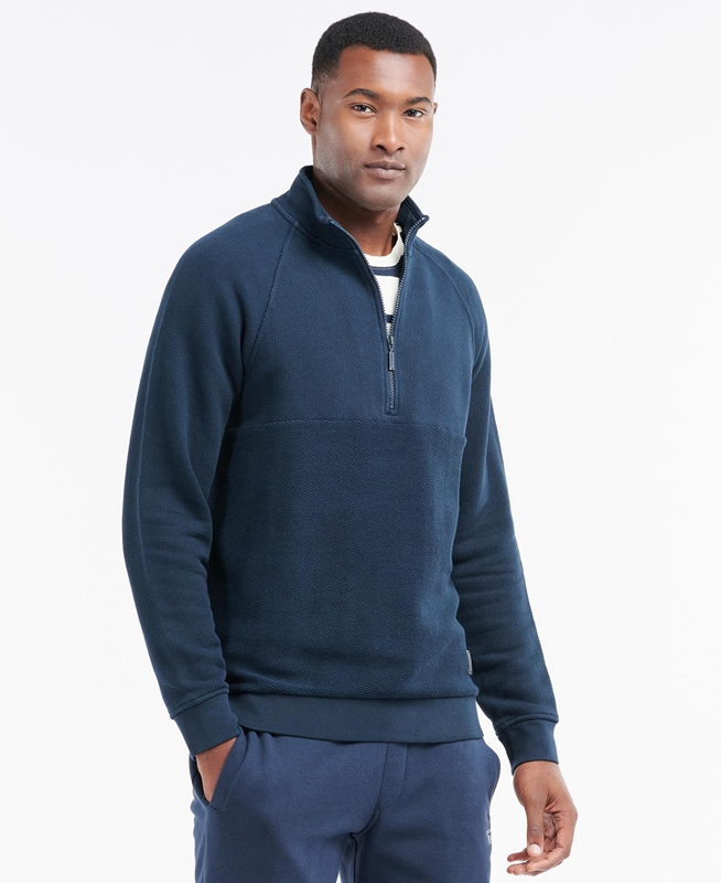 Barbour Wear Half Zip Men's Sweatshirts Navy | 620837-GNY