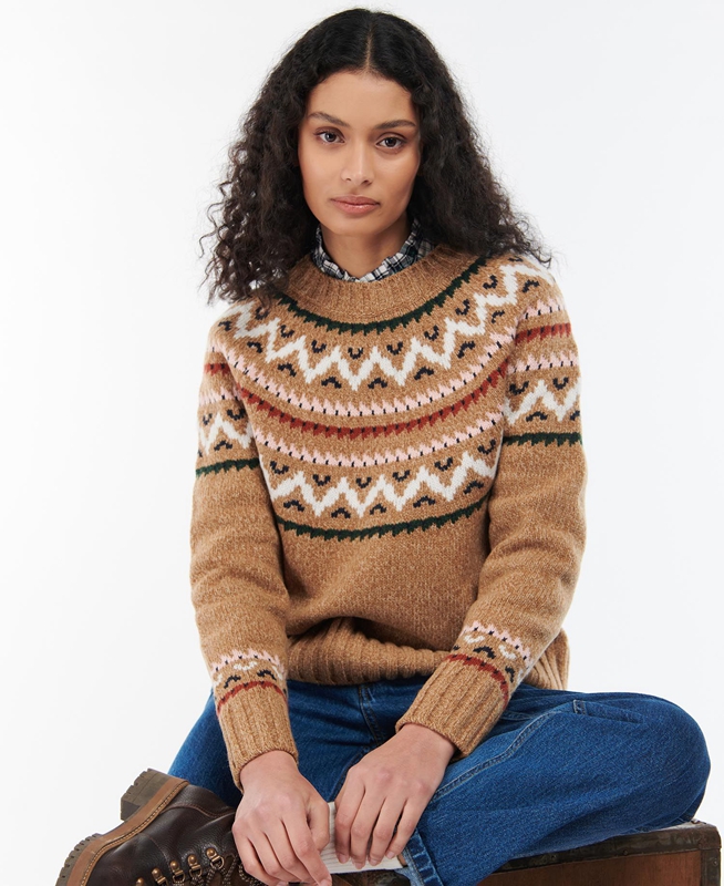 Barbour Langford Knit Women\'s Sweaters Beige | 591428-VMW