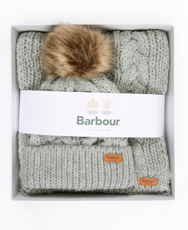 Barbour Penshaw Beanie & Scarf Set Women's Hats Grey | 251370-FWD