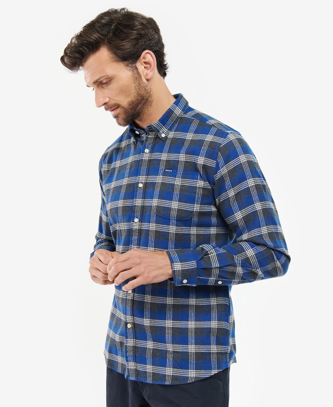 Barbour Brockwell Tailored Fit Men's Shirts Blue | 294068-DYX