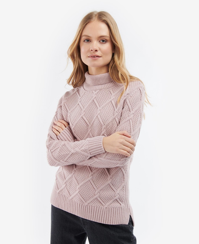 Barbour Burne Roll Neck Knit Women's Sweaters Pink | 485762-VBX