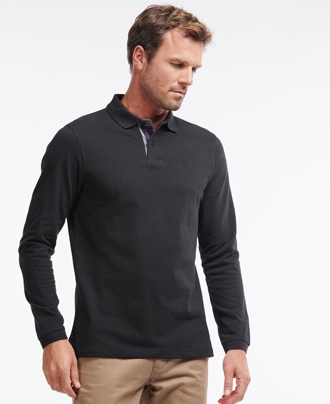 Barbour Essential Langarmshirt Sports Men's Polo shirts Black | 378120-QOK